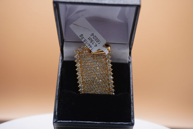 14K Solid Yellow Gold Round Diamond Dog Tag Men's Charm Pendant