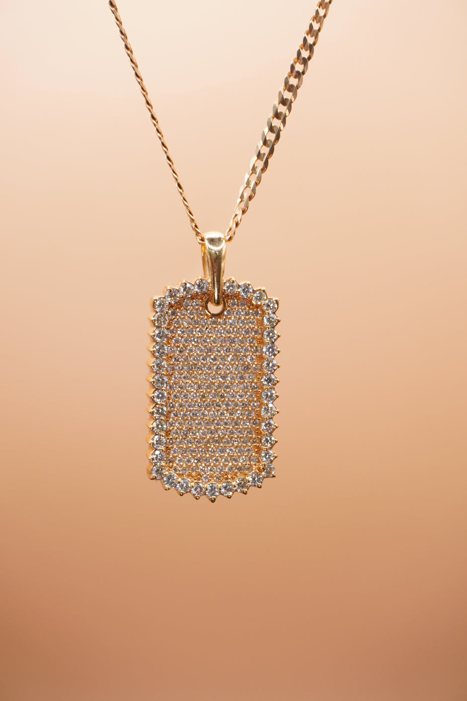 14K Solid Yellow Gold Round Diamond Dog Tag Men's Charm Pendant