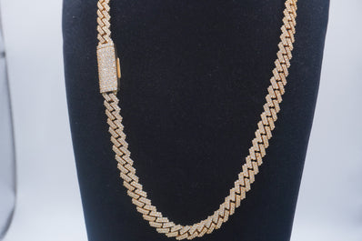 14K Yellow Gold Cuban chain with Lock 9.7ctw Genuine Natural Diamonds