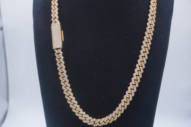 14K Yellow Gold Cuban chain with Lock 9.7ctw Genuine Natural Diamonds