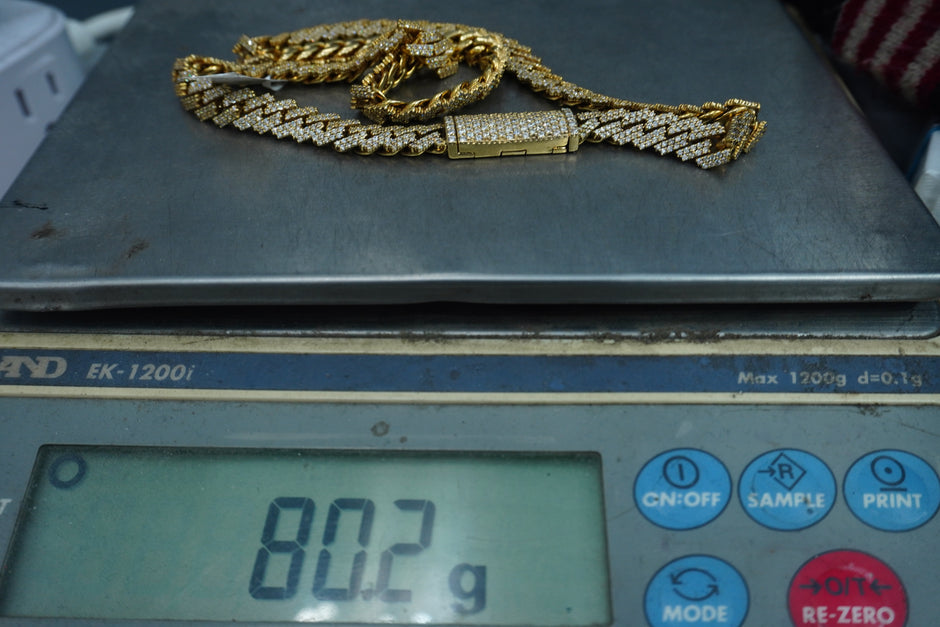 $18000 14K Yellow Gold Cuban chain with Lock 9.7ctw Genuine Natural Diamonds