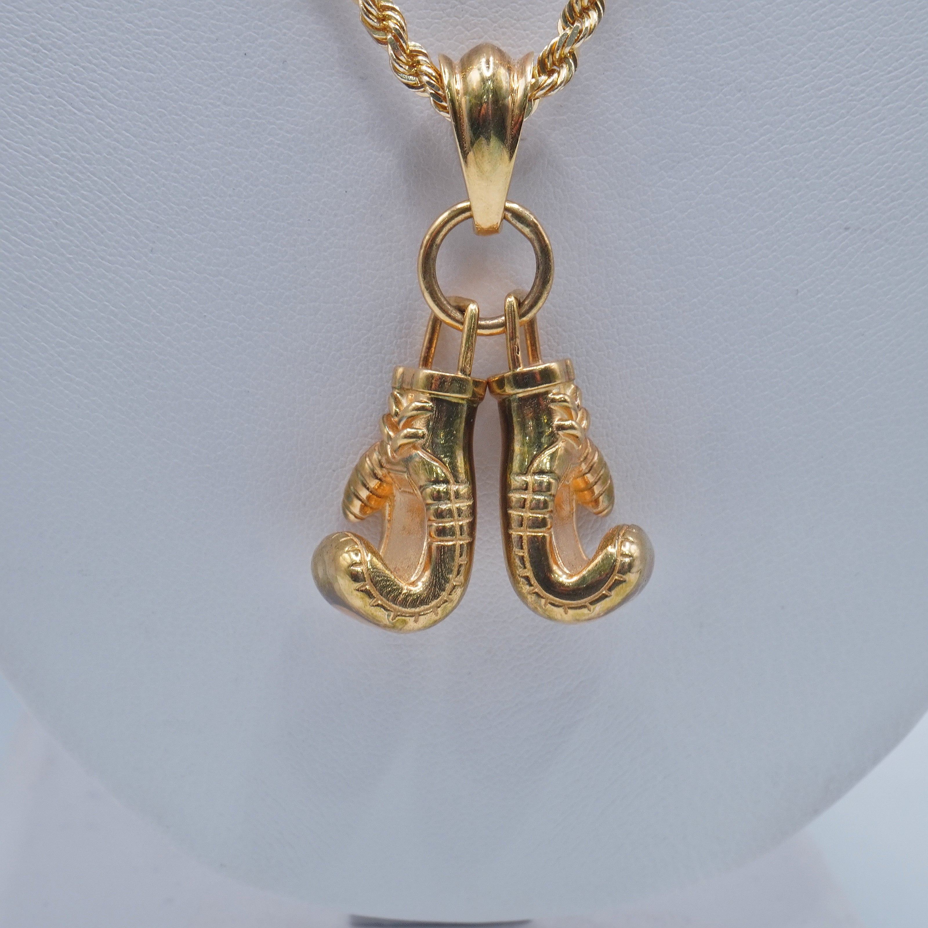 14K Solid Yellow Gold Two Hands 11mm Boxing Glove Pendant