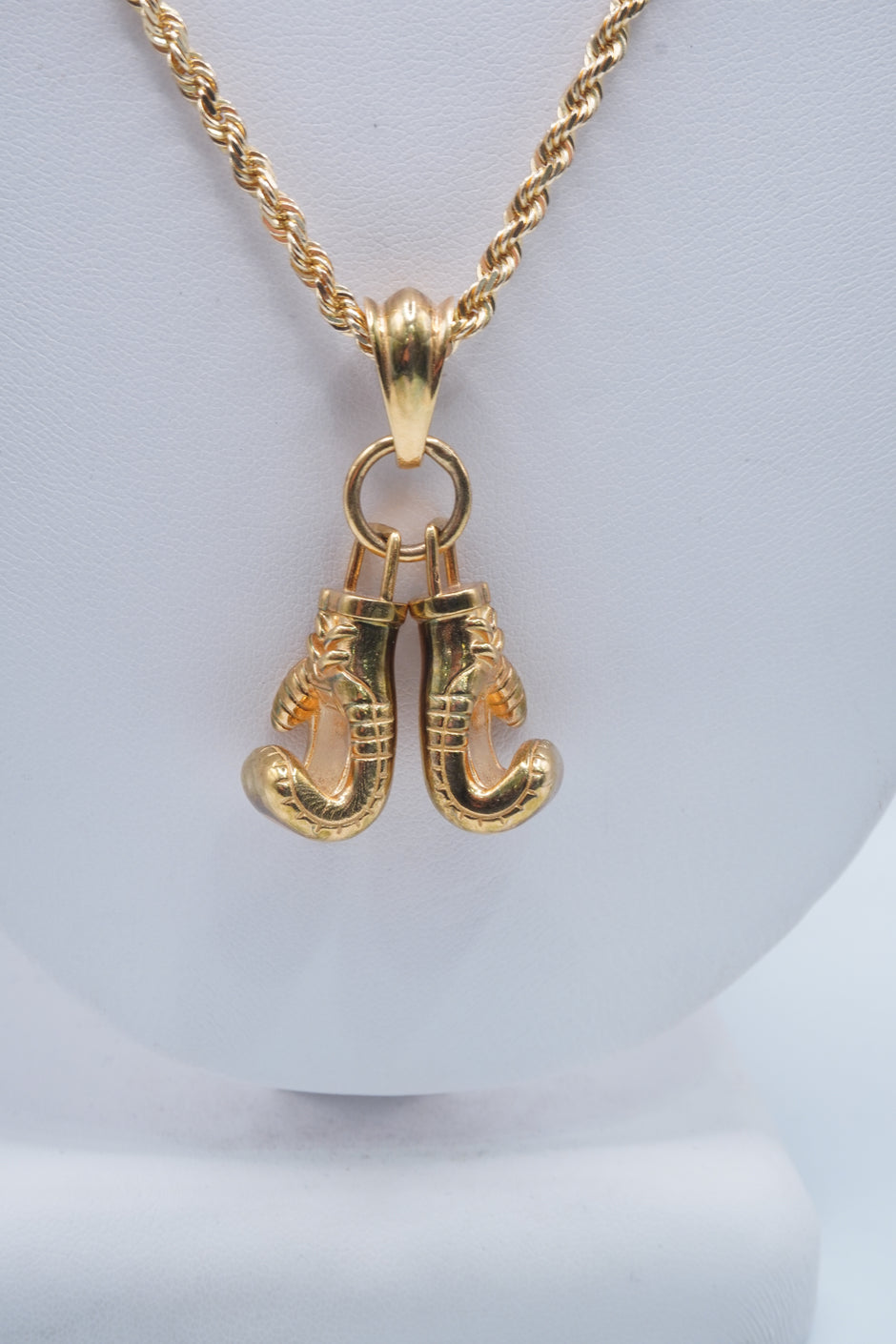 14K Solid Yellow Gold Two Hands 11mm Boxing Glove Pendant