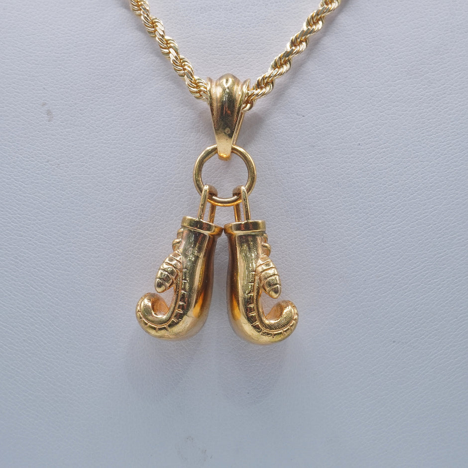 14K Solid Yellow Gold Two Hands 11mm Boxing Glove Pendant