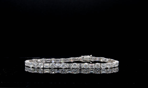14k Gold Round Cut and Emerald Cut D/VS1 Lab Grown Fancy Tennis Bracelet