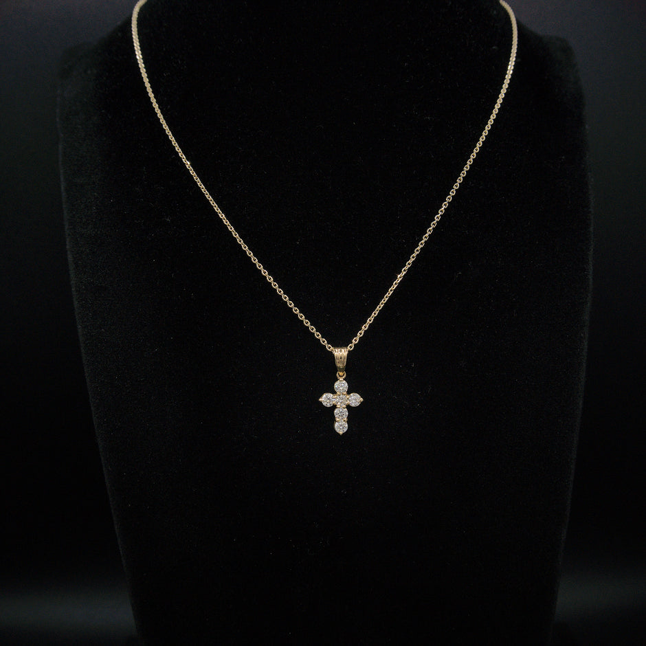 Beautiful 14k Solid Gold Real Natural Diamond Cross Pendant