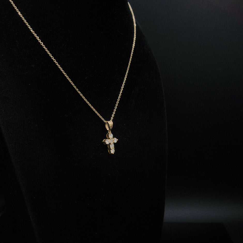 Beautiful 14k Solid Gold Real Natural Diamond Cross Pendant