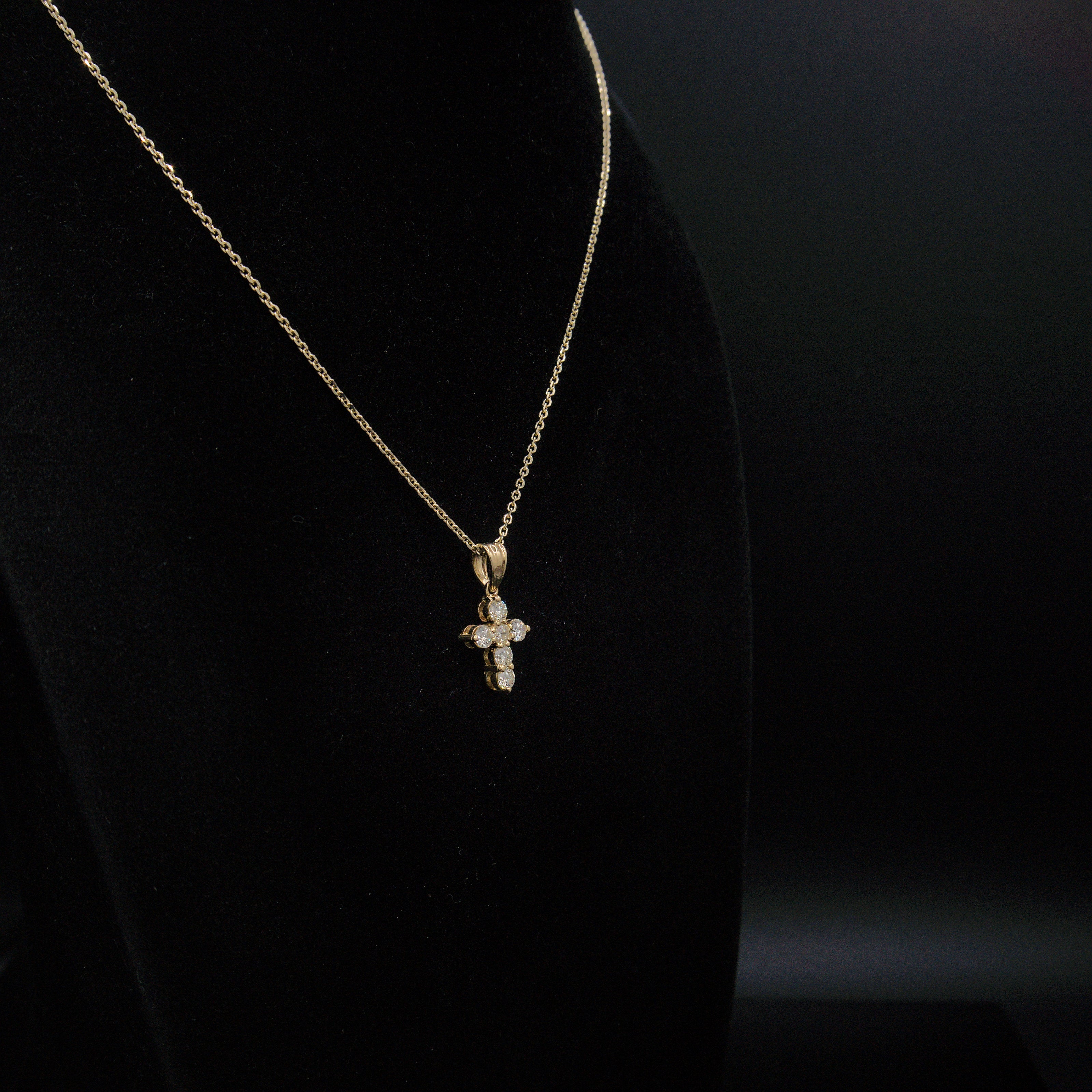 Beautiful 14k Solid Gold Real Natural Diamond Cross Pendant