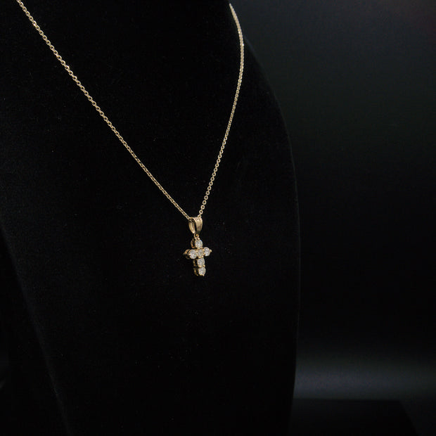 Beautiful 14k Solid Gold Real Natural Diamond Cross Pendant