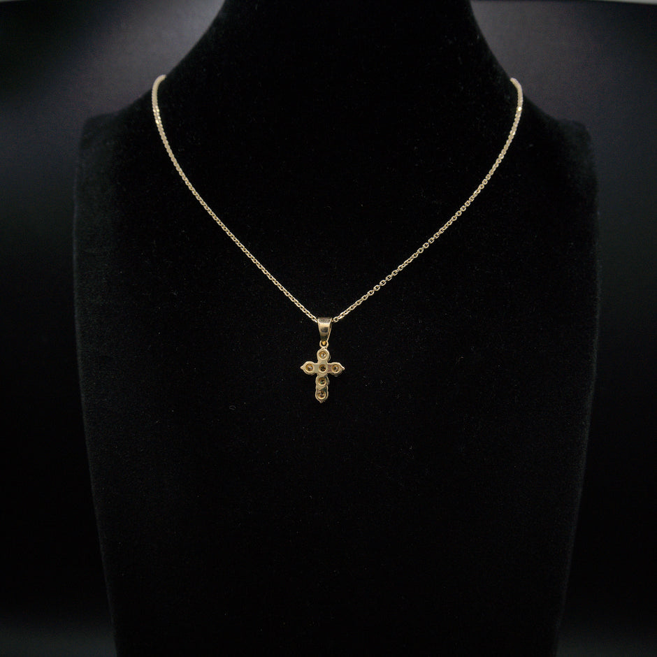 Beautiful 14k Solid Gold Real Natural Diamond Cross Pendant