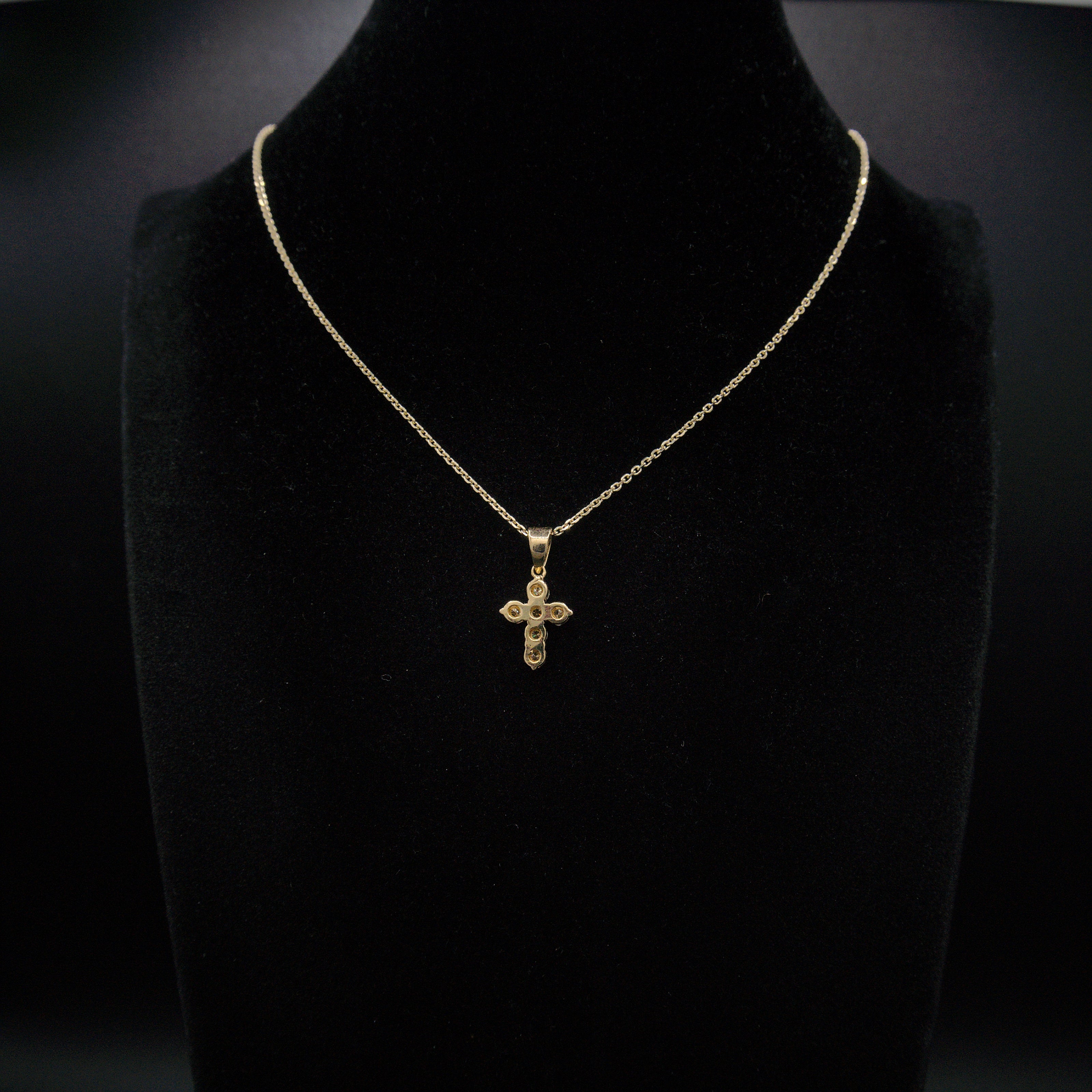 Beautiful 14k Solid Gold Real Natural Diamond Cross Pendant