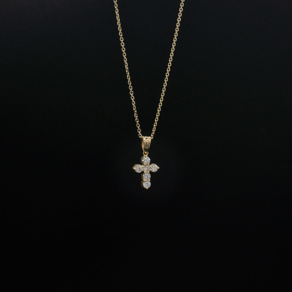 Beautiful 14k Solid Gold Real Natural Diamond Cross Pendant