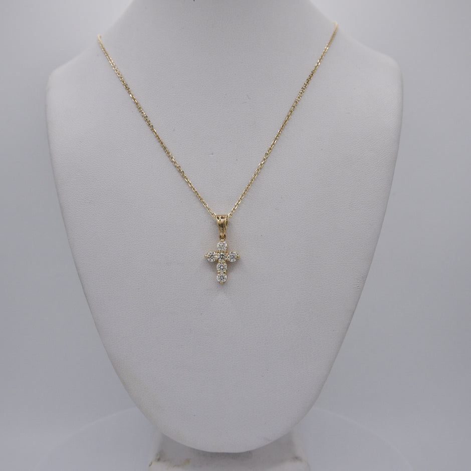 Beautiful 14k Solid Gold Real Natural Diamond Cross Pendant