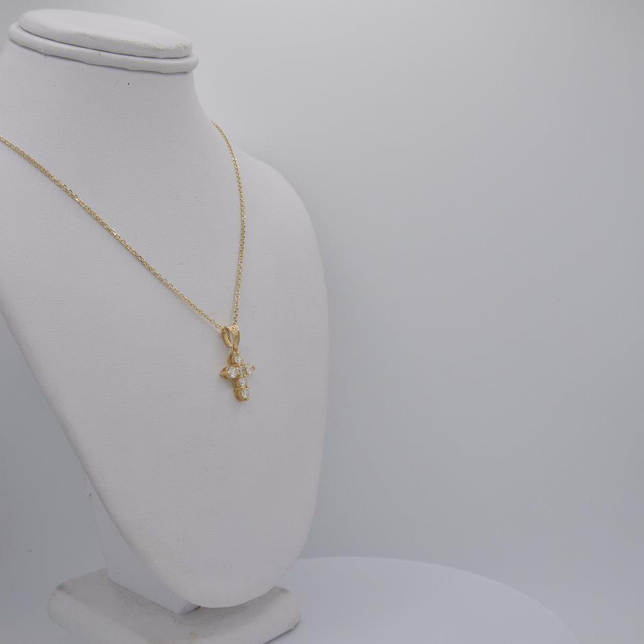 Beautiful 14k Solid Gold Real Natural Diamond Cross Pendant