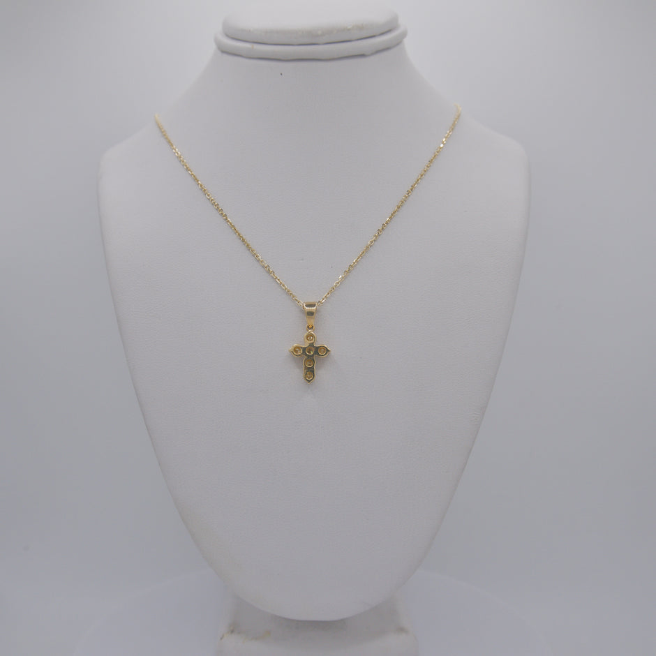 Beautiful 14k Solid Gold Real Natural Diamond Cross Pendant