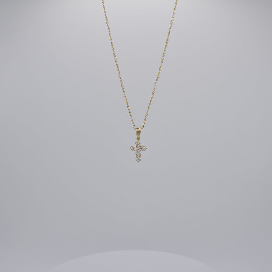 Beautiful 14k Solid Gold Real Natural Diamond Cross Pendant
