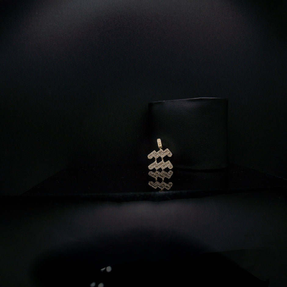 14K Yellow Gold & Natural Diamond Aquarius Zodiac Sign Symbol Horoscope Pendant Charm