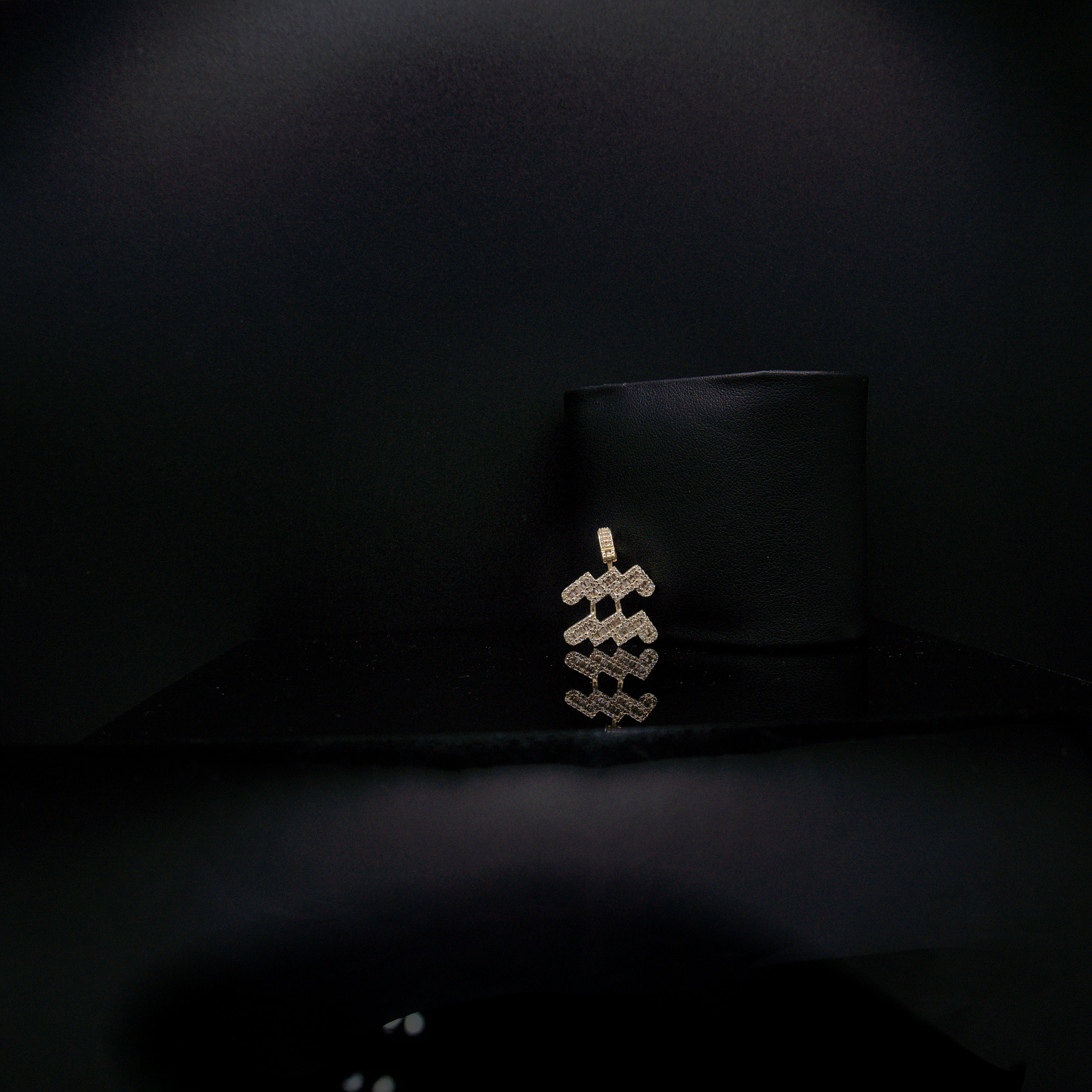 14K Yellow Gold & Natural Diamond Aquarius Zodiac Sign Symbol Horoscope Pendant Charm