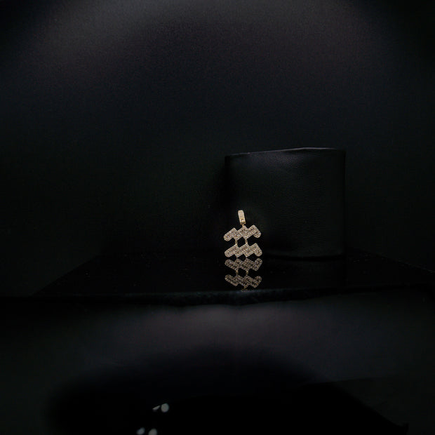 14K Yellow Gold & Natural Diamond Aquarius Zodiac Sign Symbol Horoscope Pendant Charm