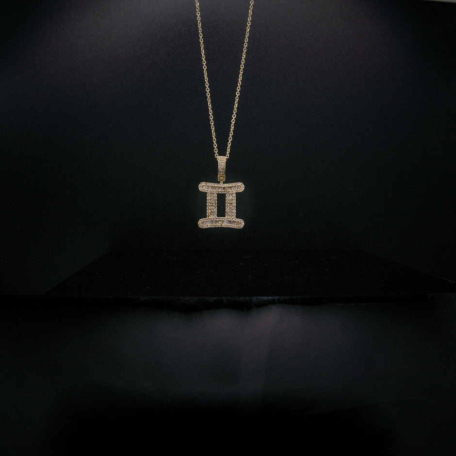 14K Yellow Gold & Natural Diamond Gemini Zodiac Sign Symbol Horoscope Pendant Charm