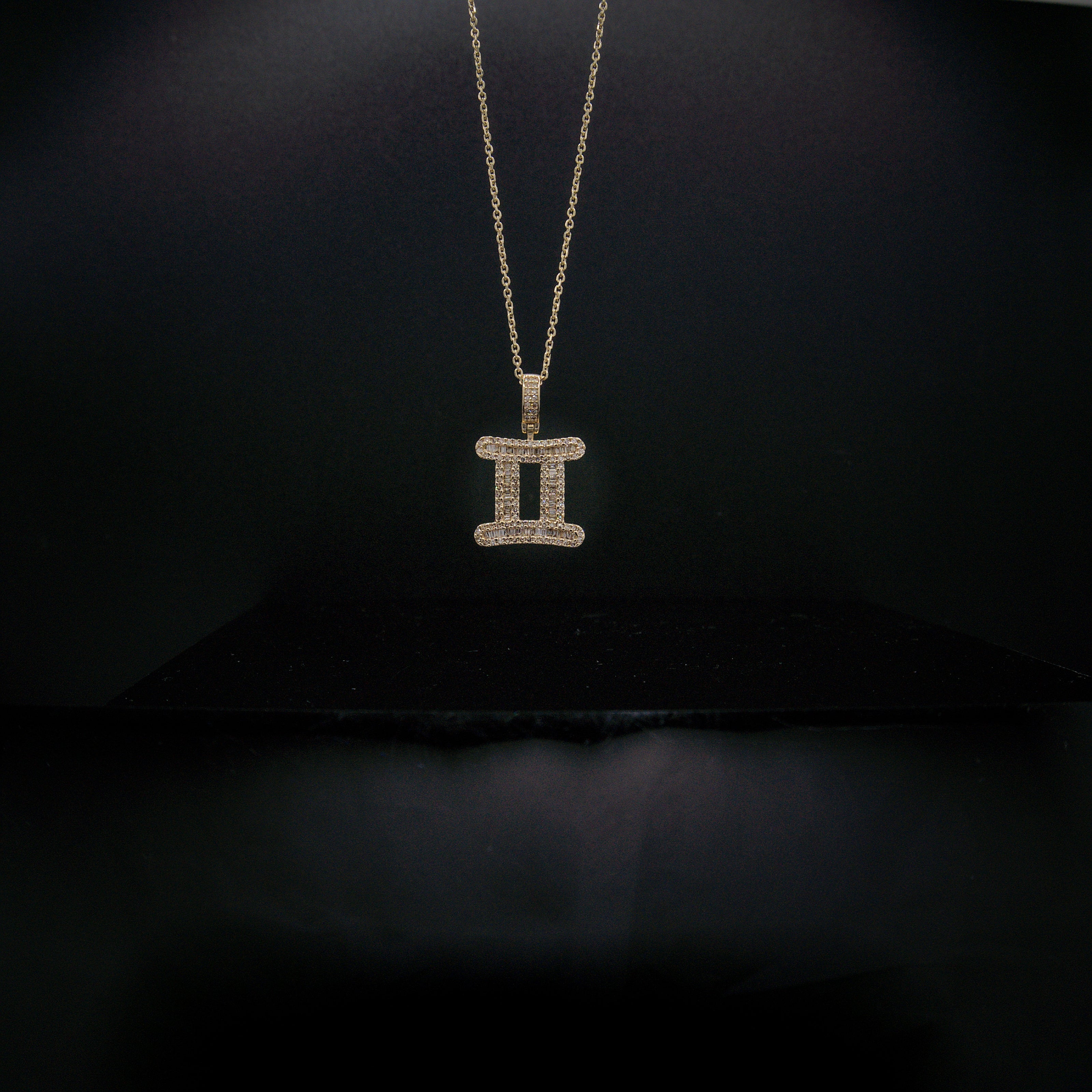 14K Yellow Gold & Natural Diamond Gemini Zodiac Sign Symbol Horoscope Pendant Charm