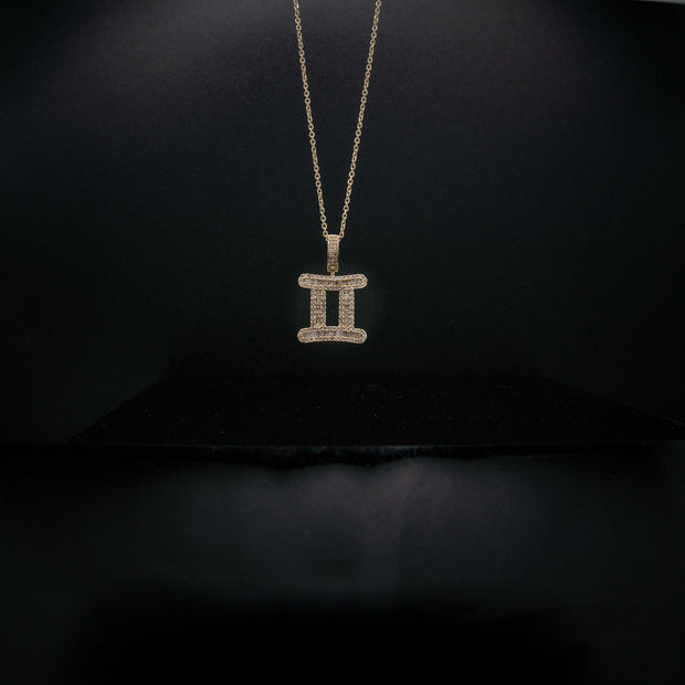14K Yellow Gold & Natural Diamond Gemini Zodiac Sign Symbol Horoscope Pendant Charm