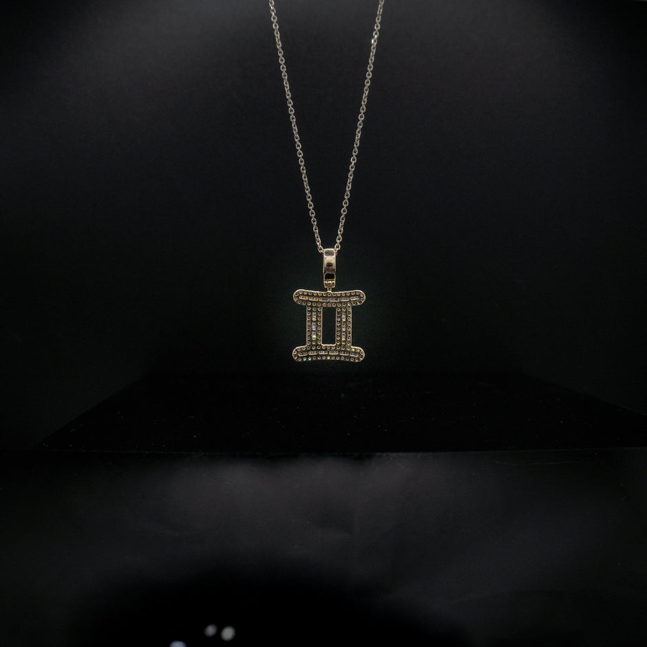 14K Yellow Gold & Natural Diamond Gemini Zodiac Sign Symbol Horoscope Pendant Charm