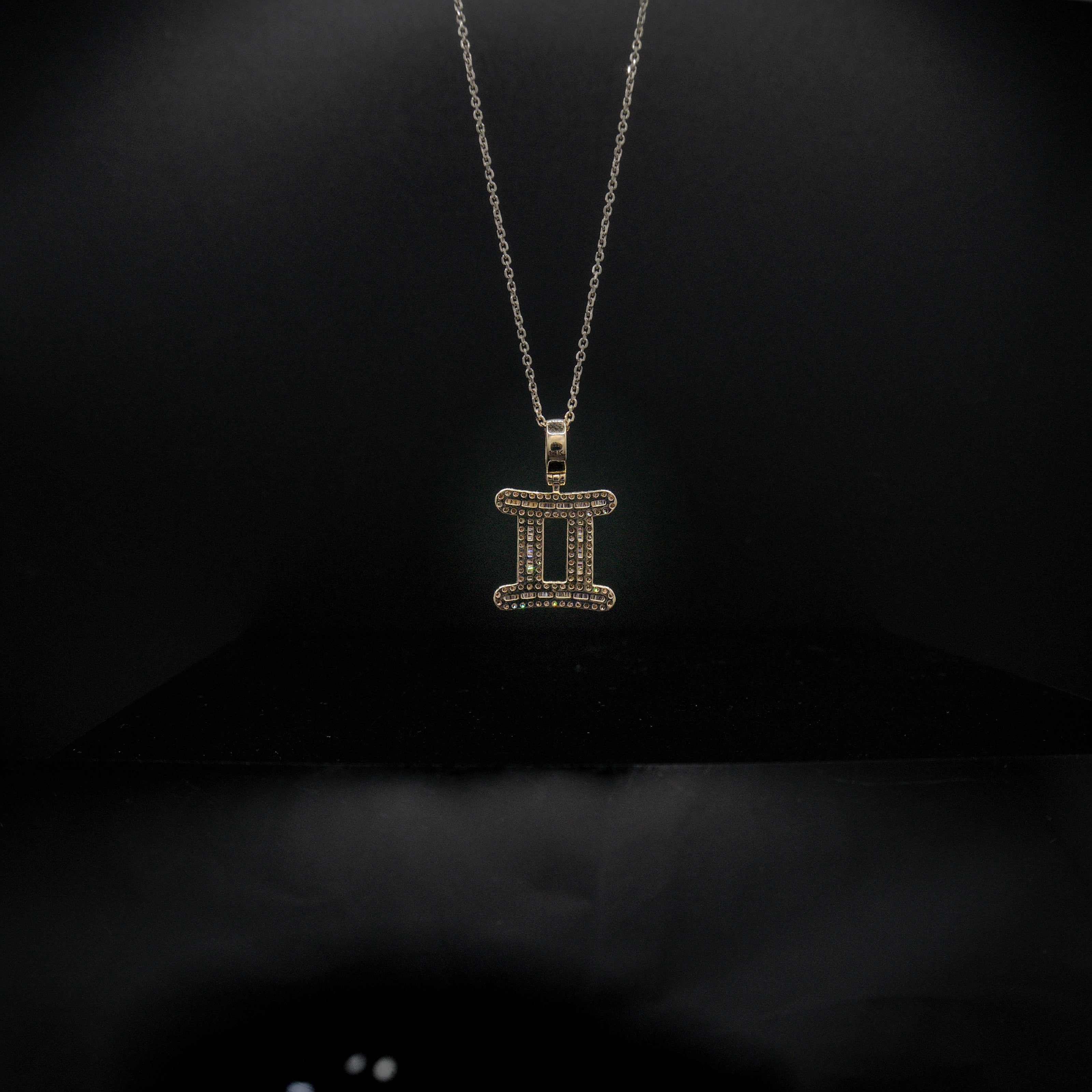 14K Yellow Gold & Natural Diamond Gemini Zodiac Sign Symbol Horoscope Pendant Charm