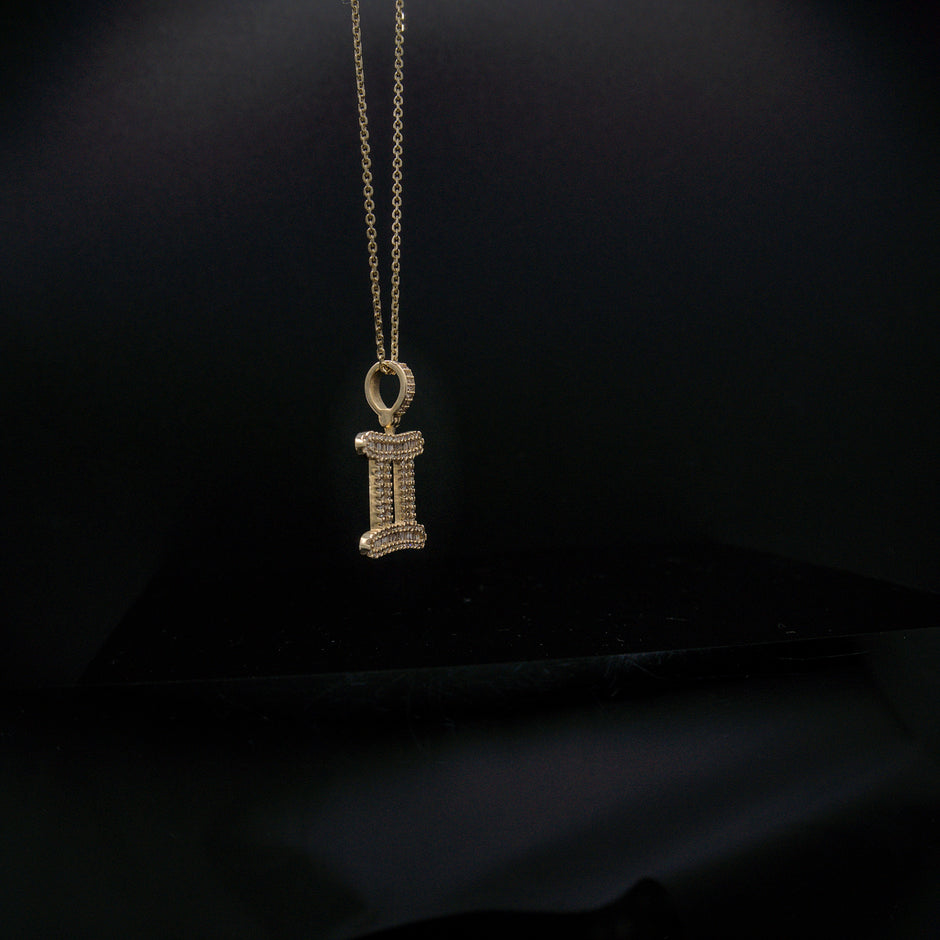 14K Yellow Gold & Natural Diamond Gemini Zodiac Sign Symbol Horoscope Pendant Charm