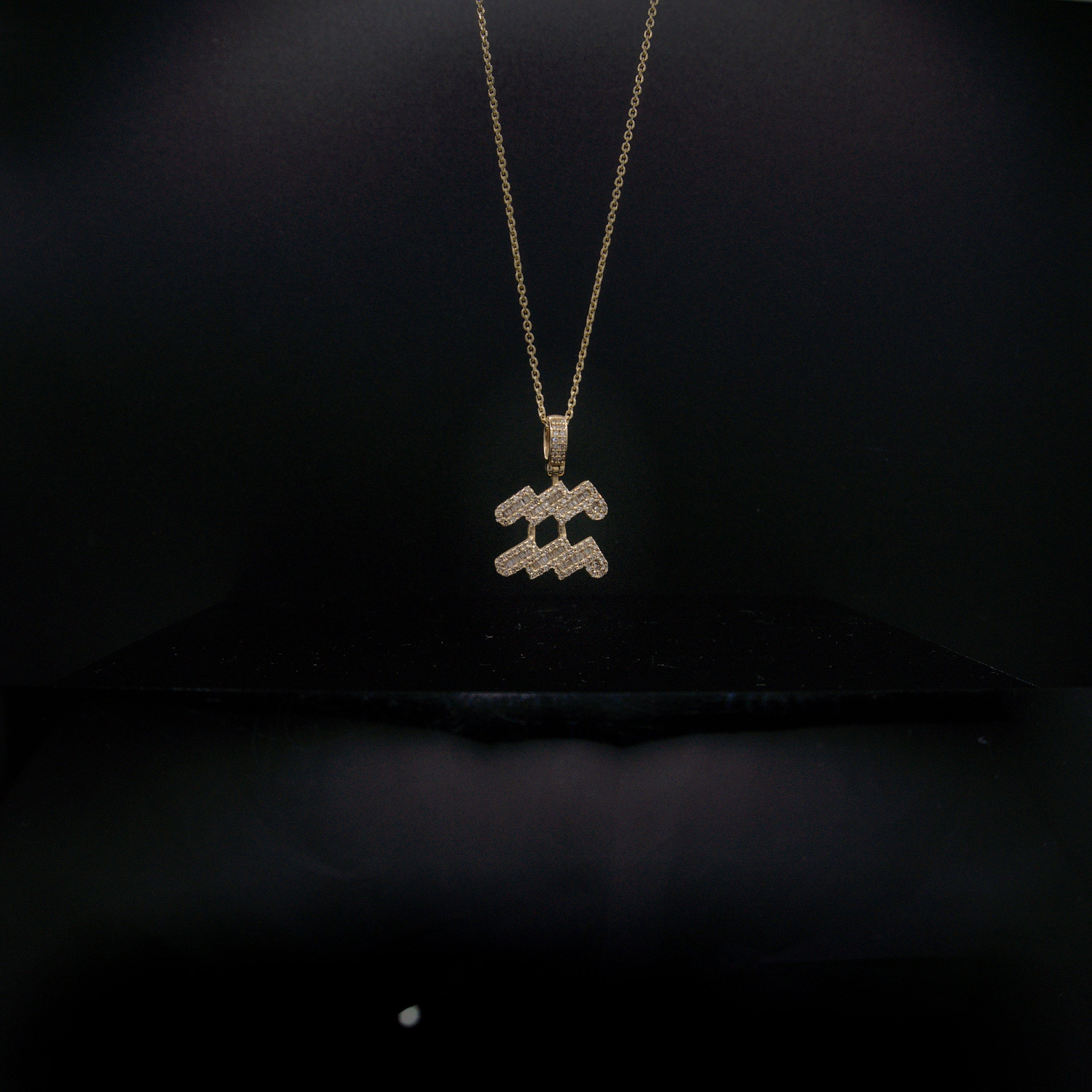 14K Yellow Gold & Natural Diamond Aquarius Zodiac Sign Symbol Horoscope Pendant Charm