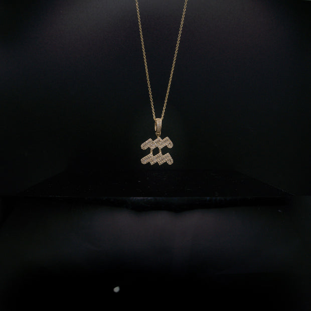 14K Yellow Gold & Natural Diamond Aquarius Zodiac Sign Symbol Horoscope Pendant Charm