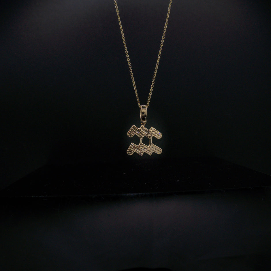 14K Yellow Gold & Natural Diamond Aquarius Zodiac Sign Symbol Horoscope Pendant Charm