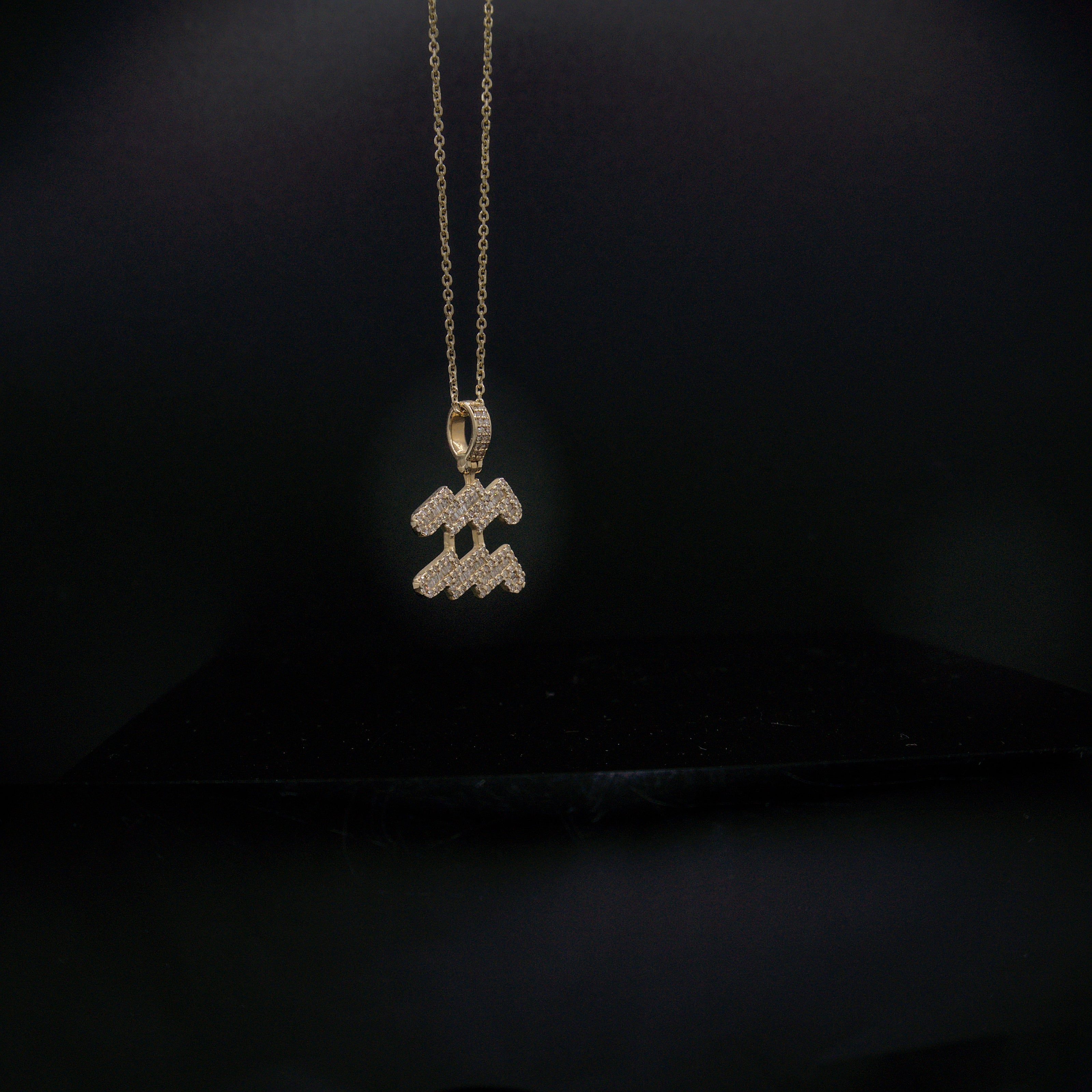 14K Yellow Gold & Natural Diamond Aquarius Zodiac Sign Symbol Horoscope Pendant Charm