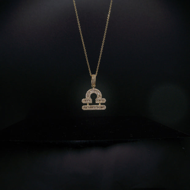 14K Yellow Gold & Natural Diamond Libra Zodiac Sign Symbol Horoscope Pendant Charm