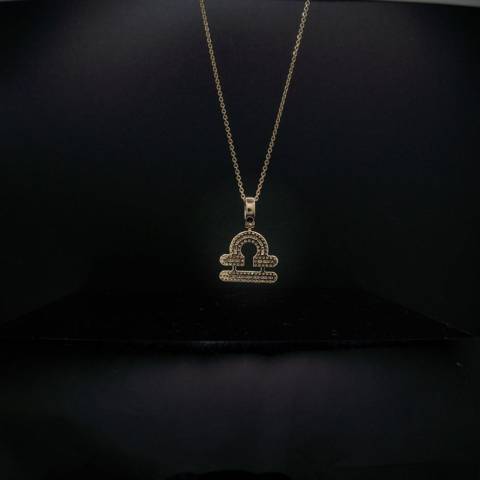 14K Yellow Gold & Natural Diamond Libra Zodiac Sign Symbol Horoscope Pendant Charm