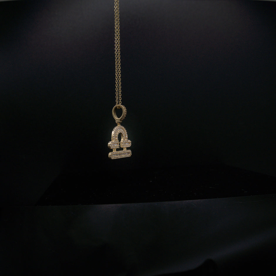 14K Yellow Gold & Natural Diamond Libra Zodiac Sign Symbol Horoscope Pendant Charm