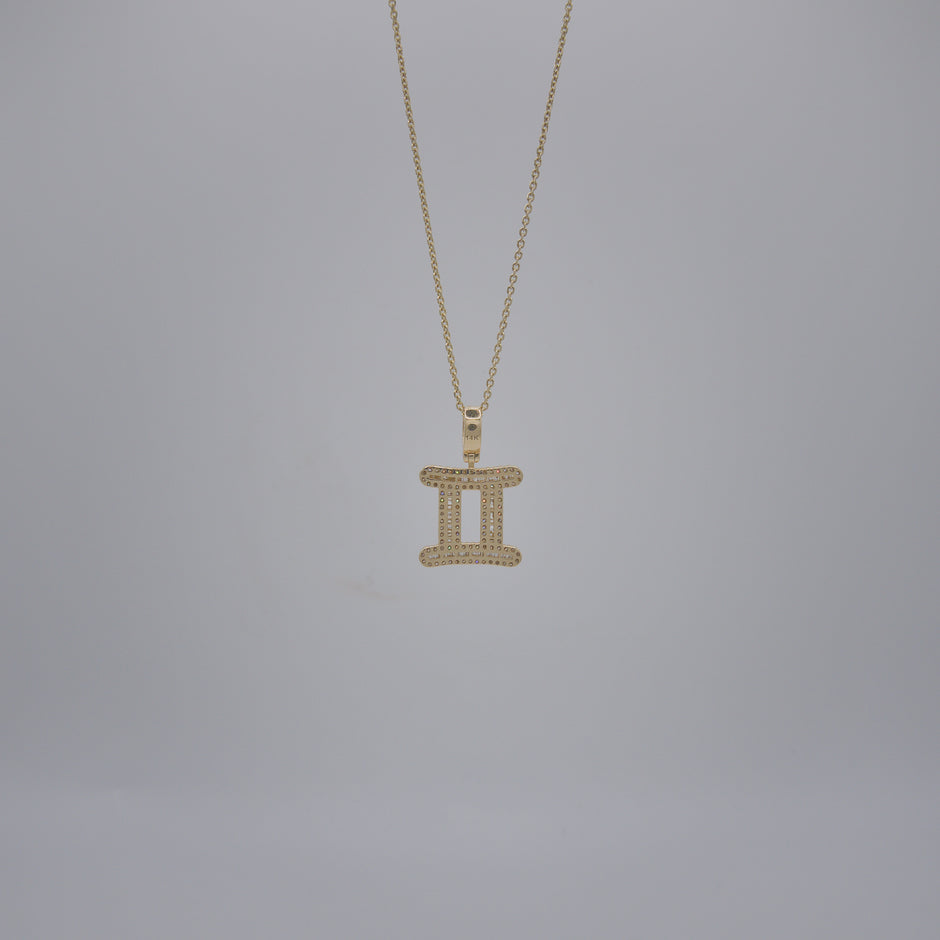 14K Yellow Gold & Natural Diamond Gemini Zodiac Sign Symbol Horoscope Pendant Charm