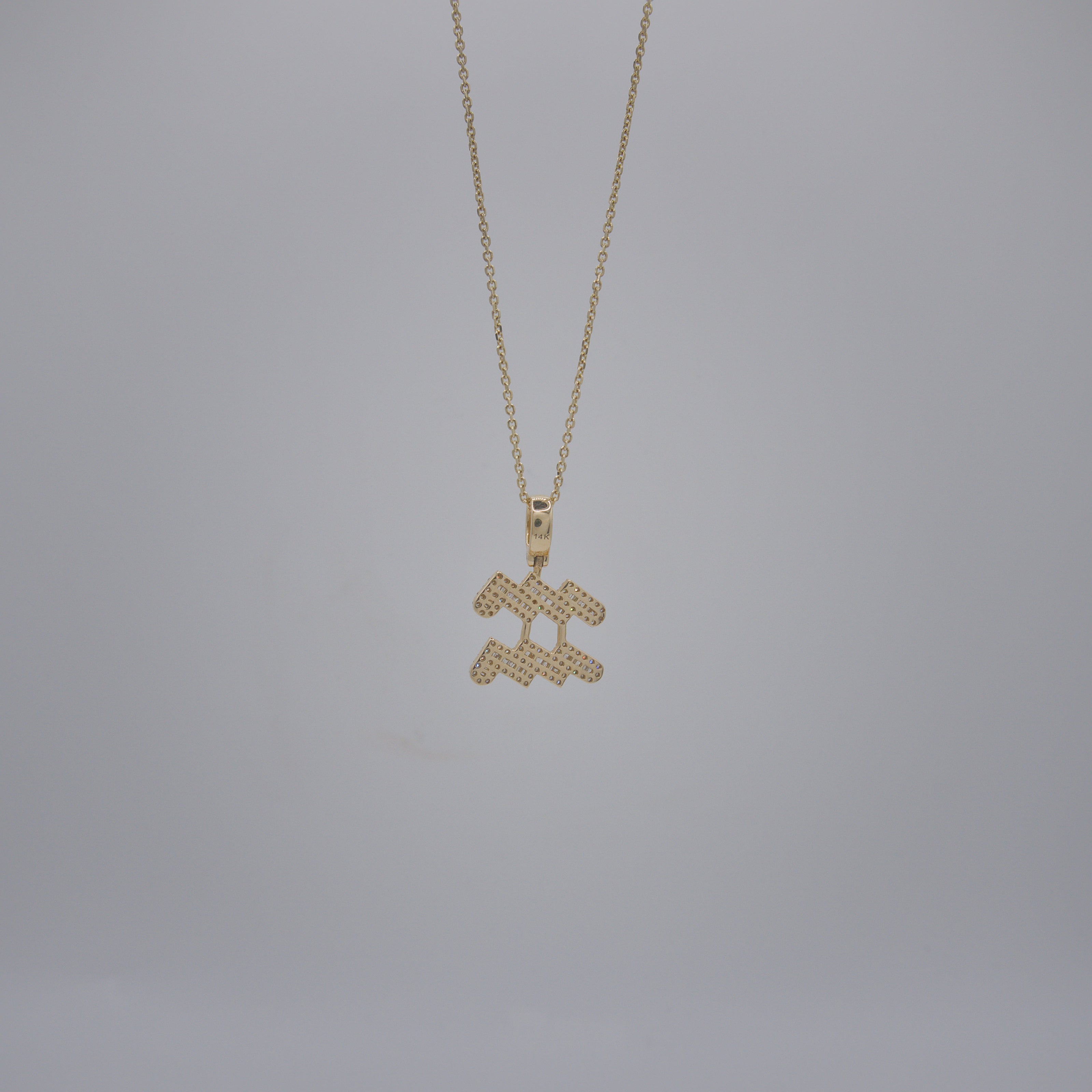 14K Yellow Gold & Natural Diamond Aquarius Zodiac Sign Symbol Horoscope Pendant Charm