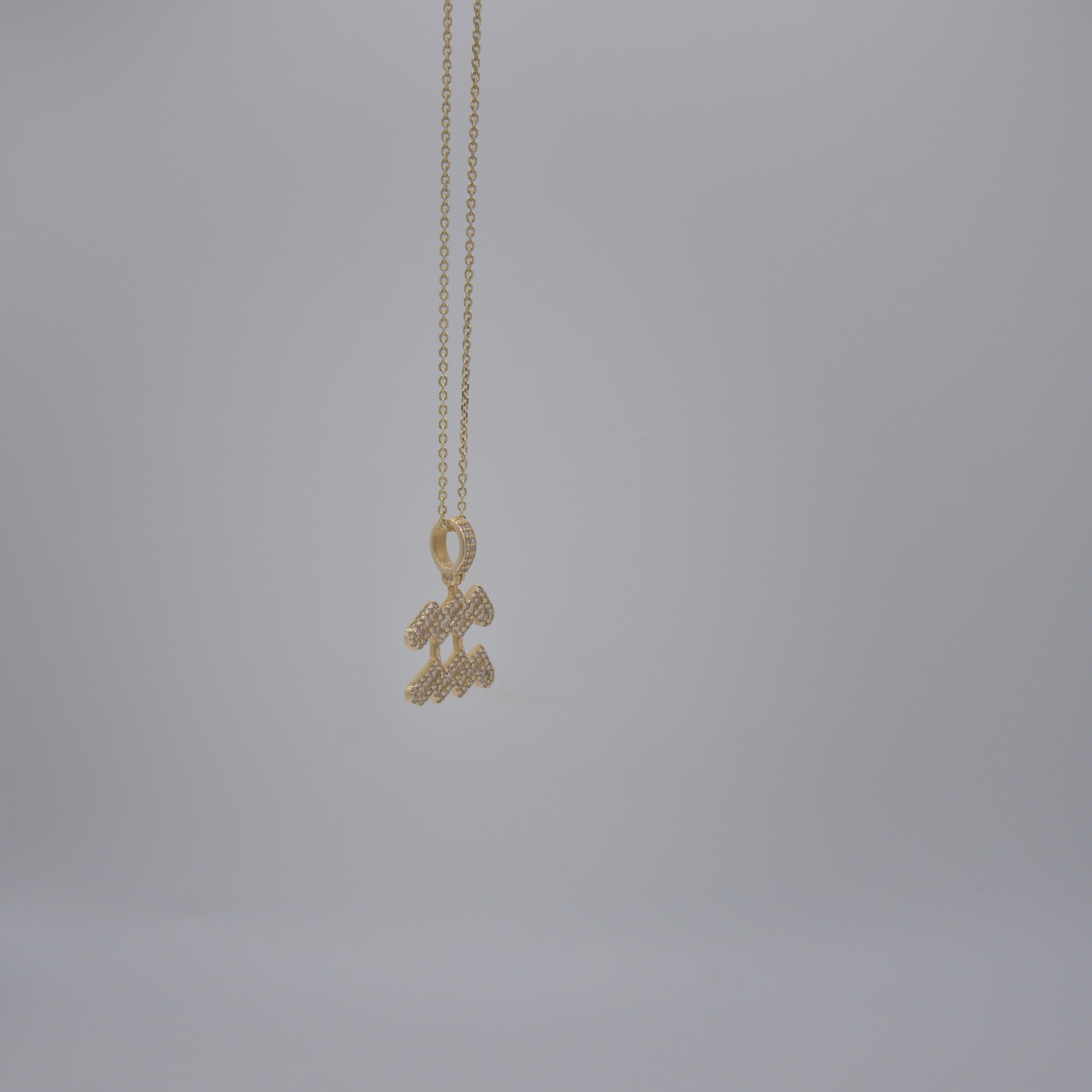 14K Yellow Gold & Natural Diamond Aquarius Zodiac Sign Symbol Horoscope Pendant Charm