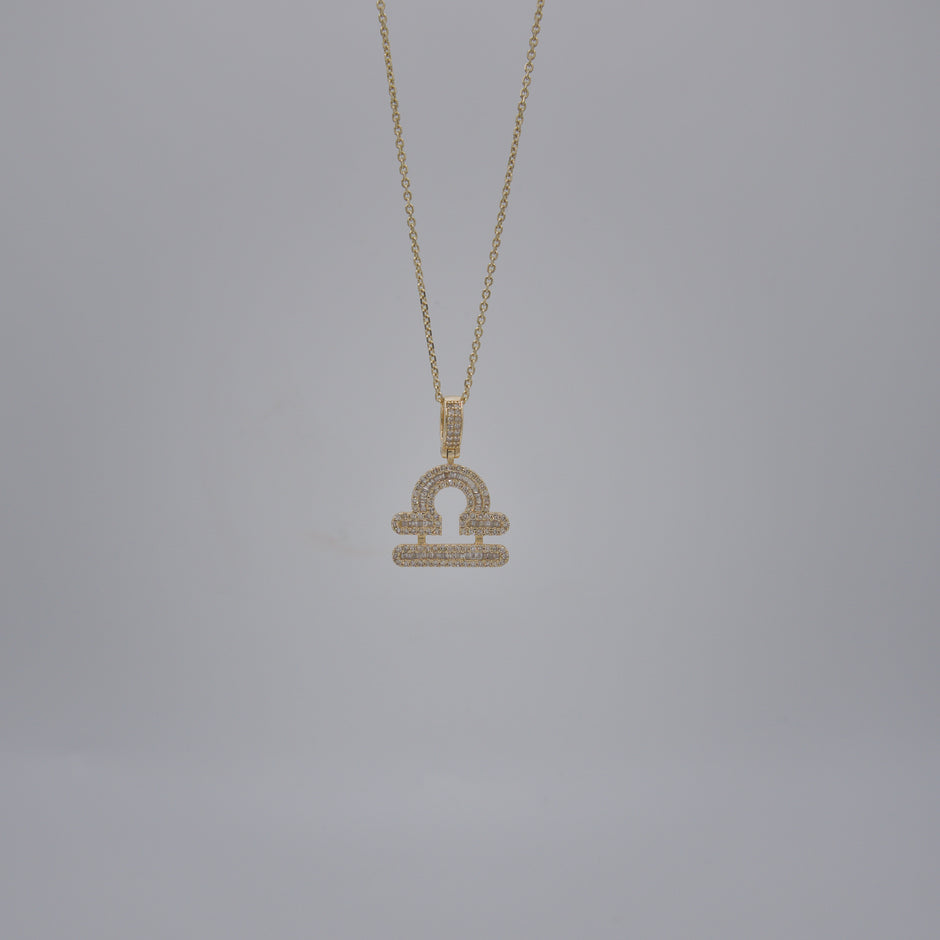 14K Yellow Gold & Natural Diamond Libra Zodiac Sign Symbol Horoscope Pendant Charm