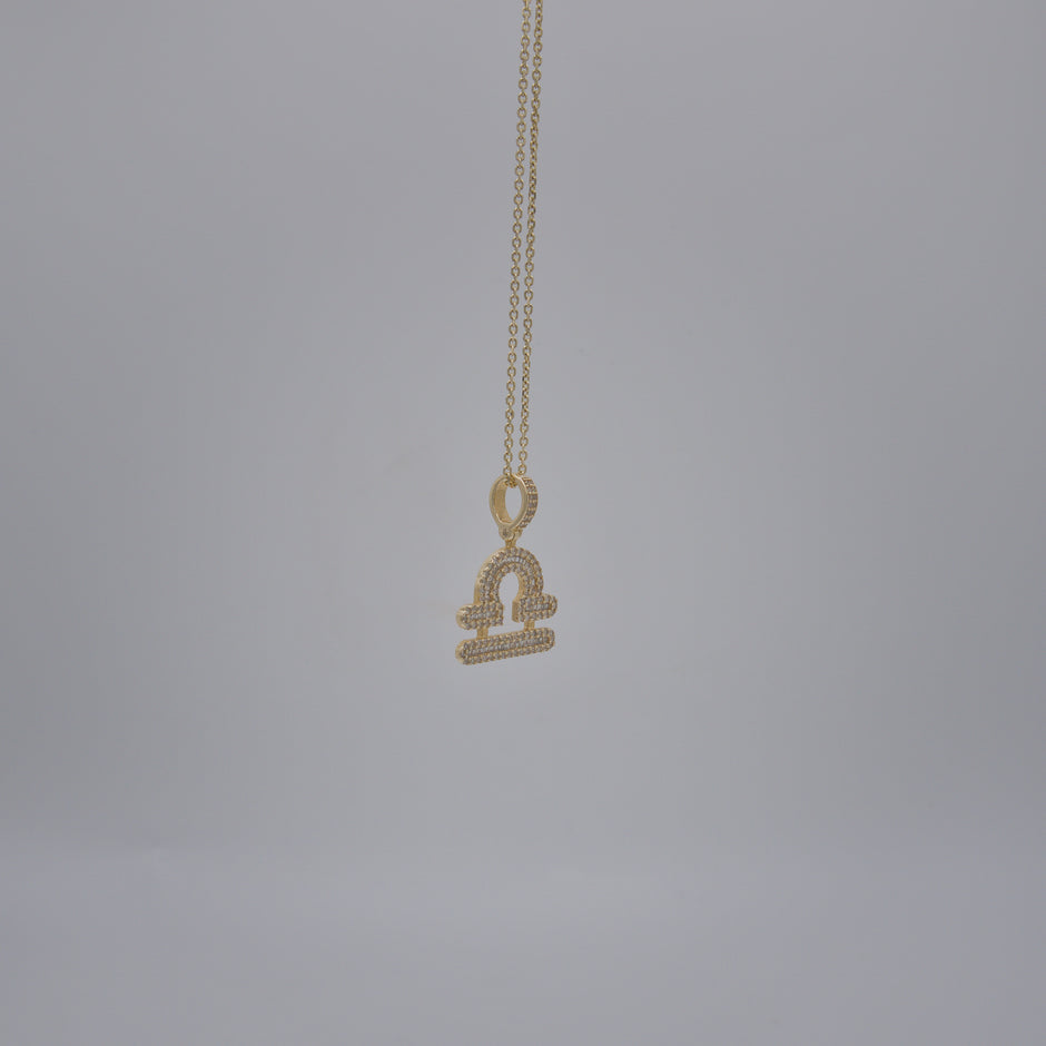 14K Yellow Gold & Natural Diamond Libra Zodiac Sign Symbol Horoscope Pendant Charm