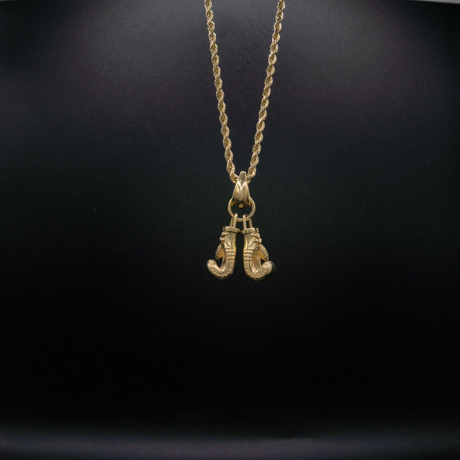 14K Solid Yellow Gold Two Hands 11mm Boxing Glove Pendant