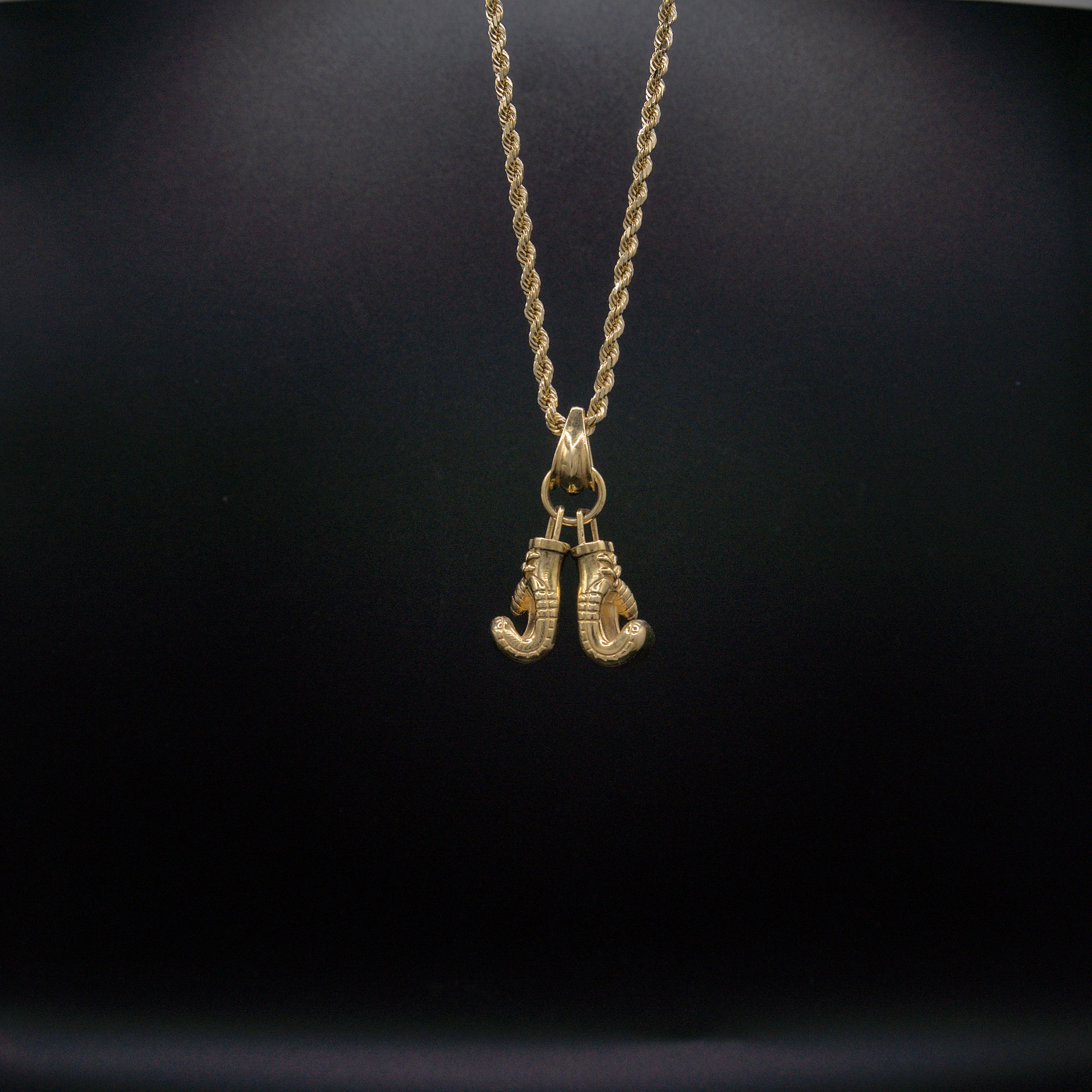 14K Solid Yellow Gold Two Hands 11mm Boxing Glove Pendant