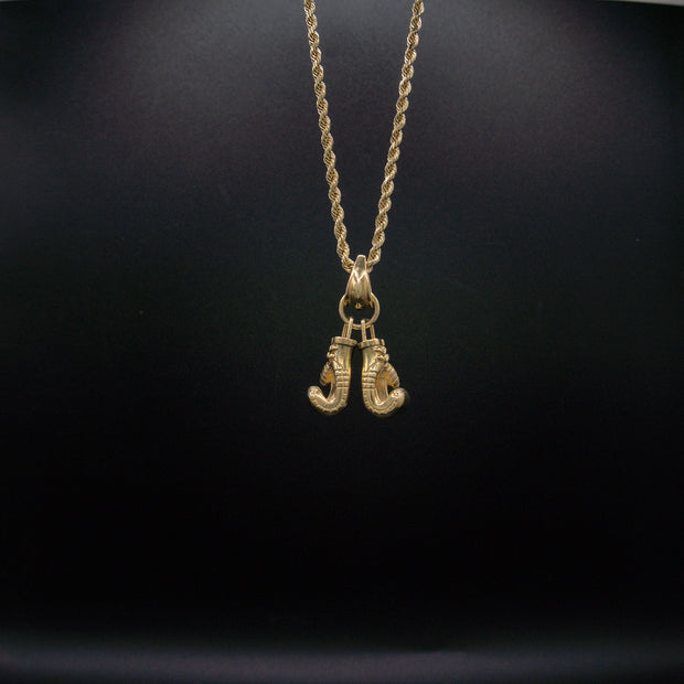 14K Solid Yellow Gold Two Hands 11mm Boxing Glove Pendant