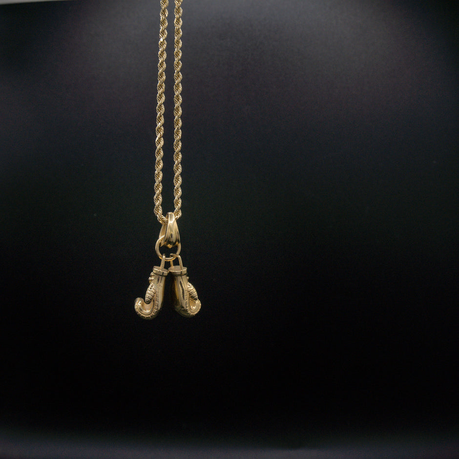 14K Solid Yellow Gold Two Hands 11mm Boxing Glove Pendant