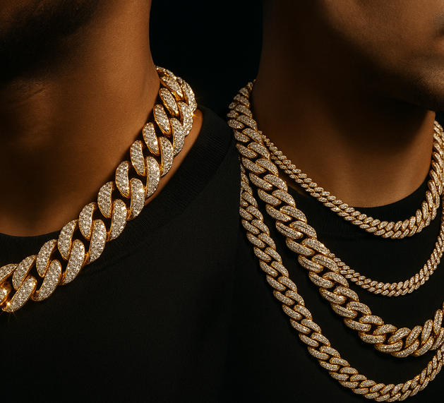 Men's Neck wearing heacy cuban chains with Diamonds 
